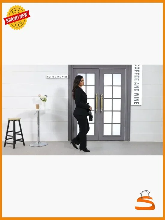 Professional Two-Piece Pantsuit Set with Belt, Polyester Spandex, S-2XL - Picture 6 of 7